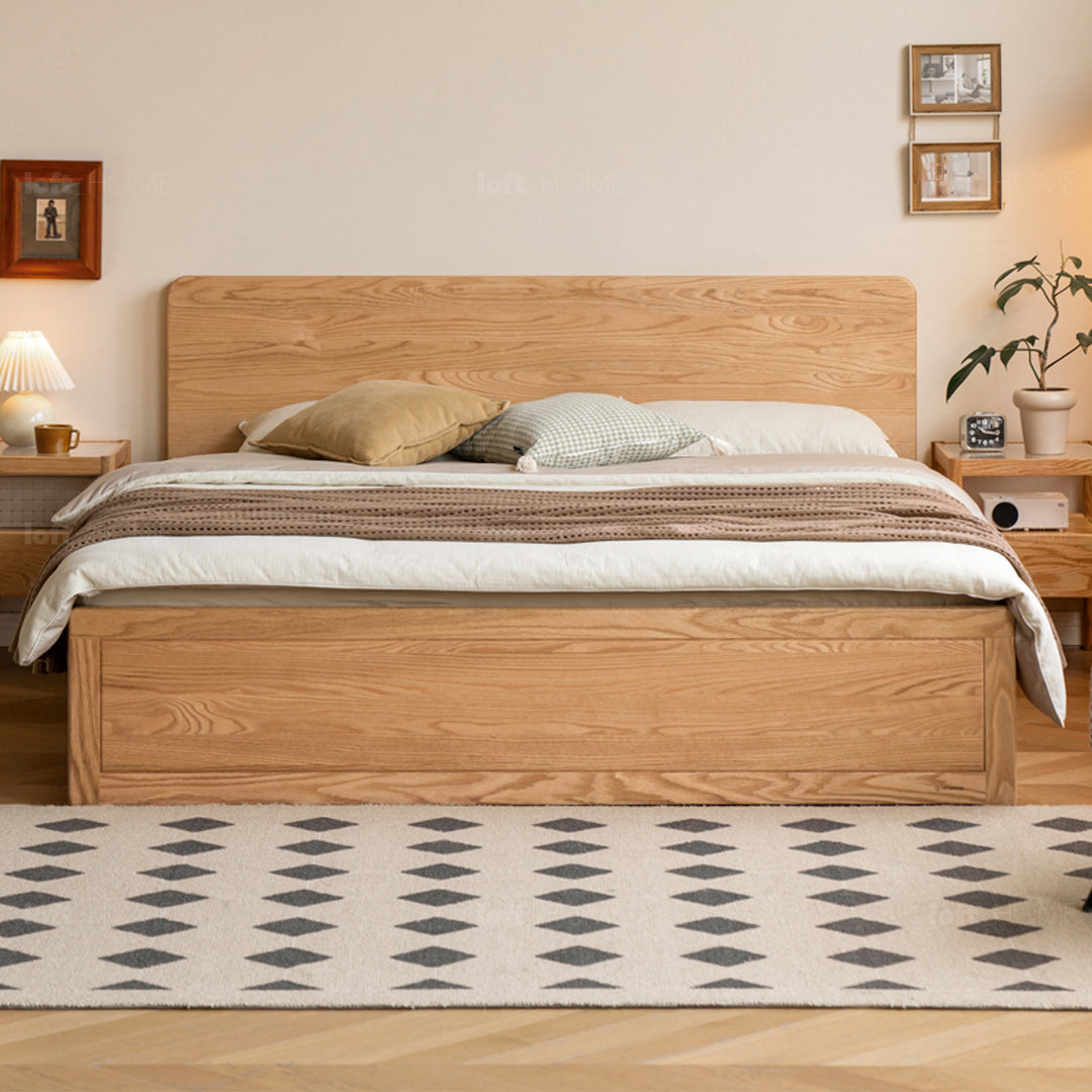 Scandinavian oak wood storage bed solace detail 2.