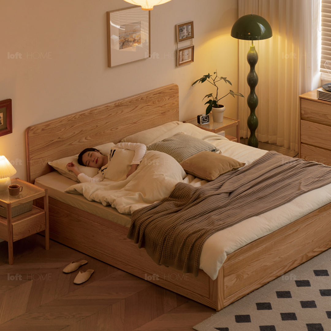 Scandinavian oak wood storage bed solace detail 3.