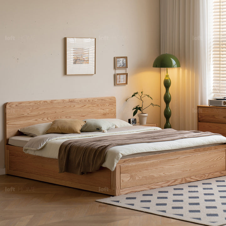 Scandinavian oak wood storage bed solace in real life style.