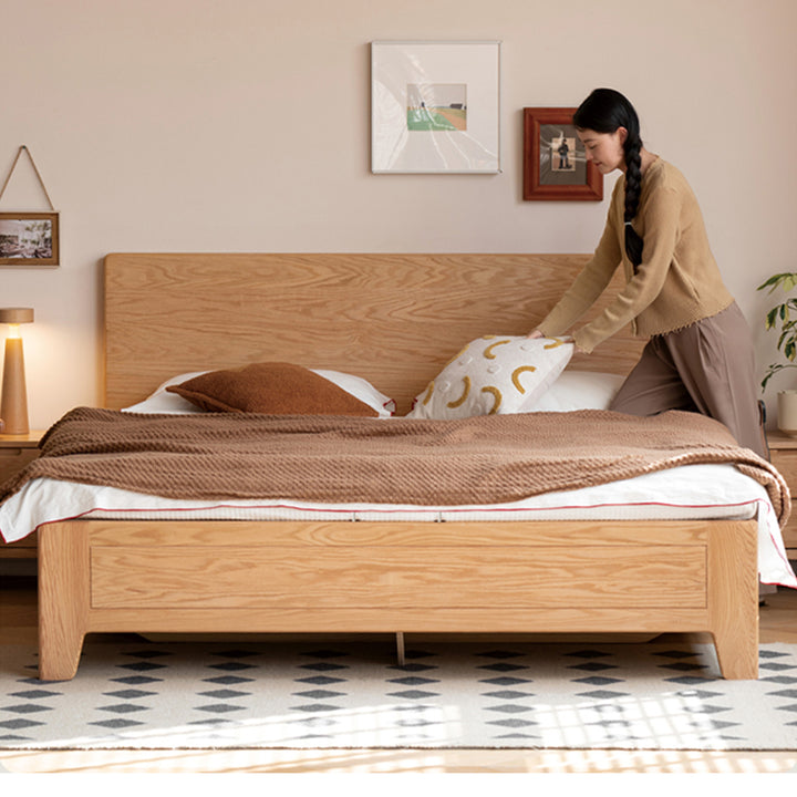 Scandinavian oak wood storage bed vault primary product view.