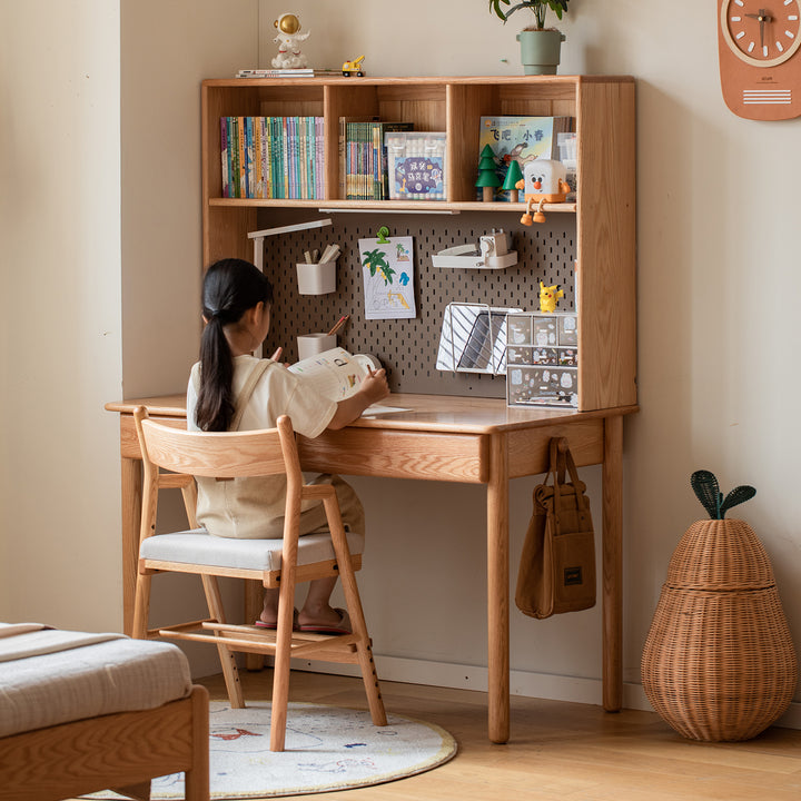 Scandinavian oak wood study table with shelf lumeo primary product view.