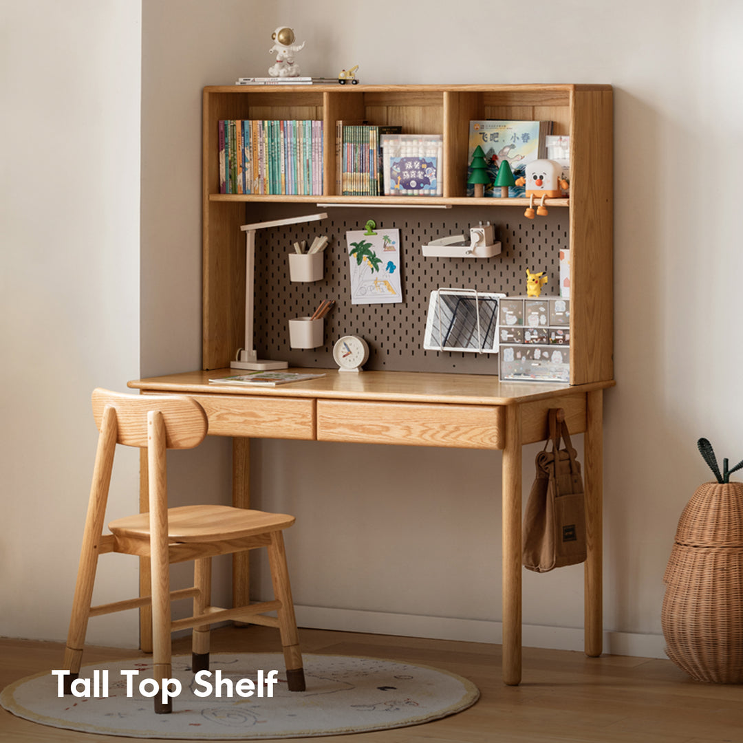 Scandinavian oak wood study table with shelf lumeo detail 7.