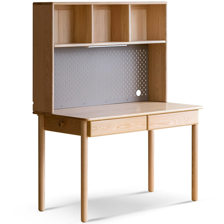 Scandinavian oak wood study table with shelf lumeo detail 20.