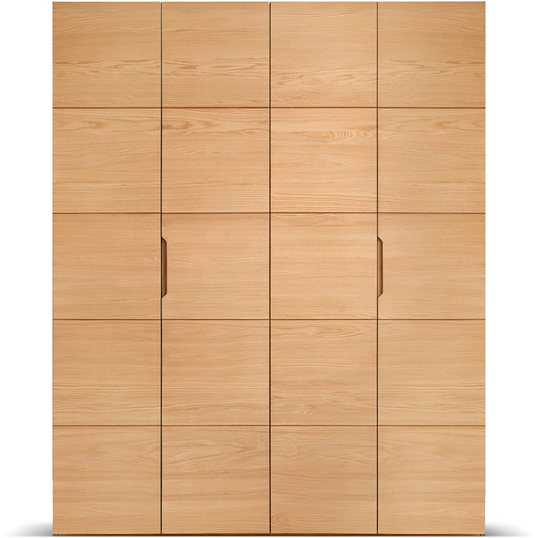 Scandinavian oak wood swing door wardrobe nestle in white background.