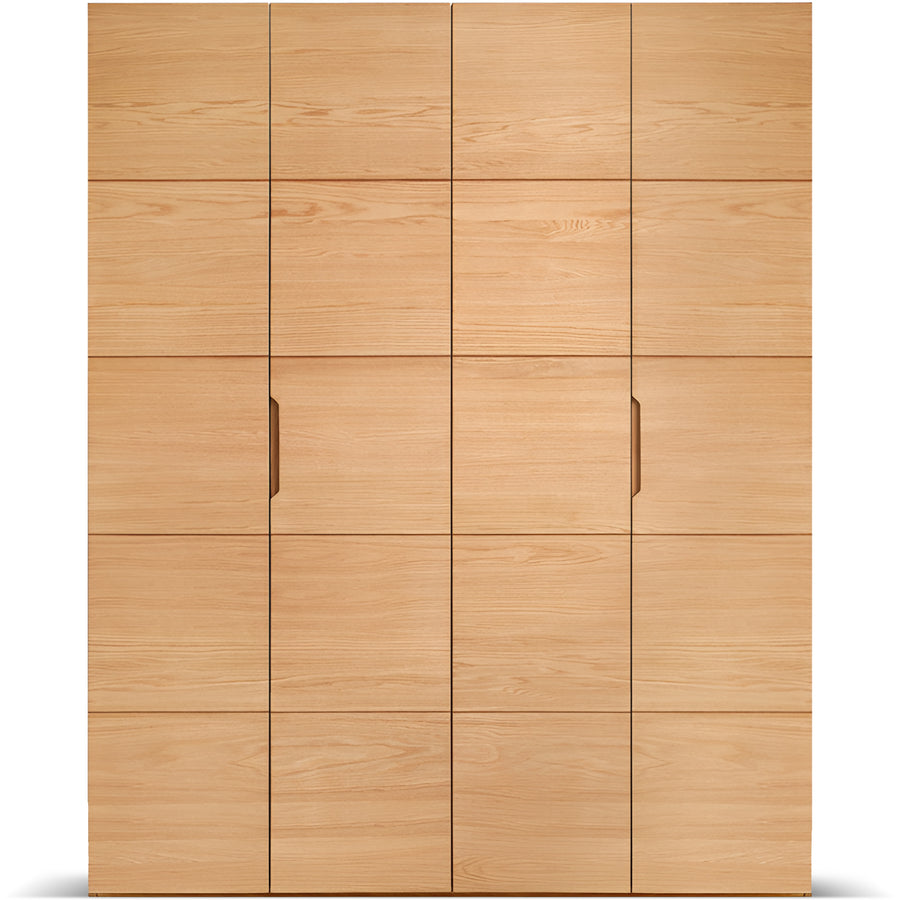 Scandinavian oak wood swing door wardrobe nestle in white background.