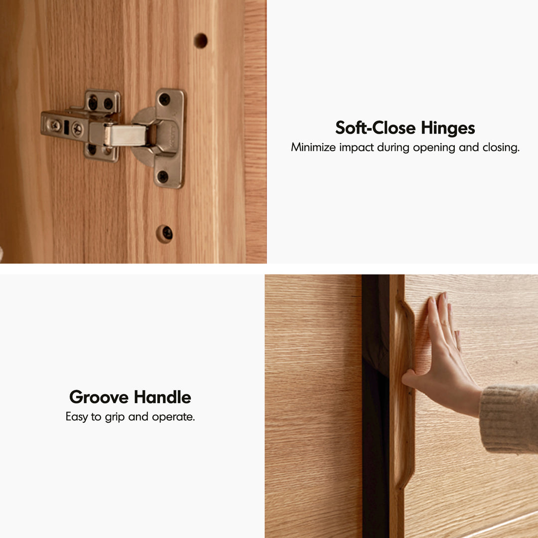 Scandinavian oak wood swing door wardrobe nestle detail 1.