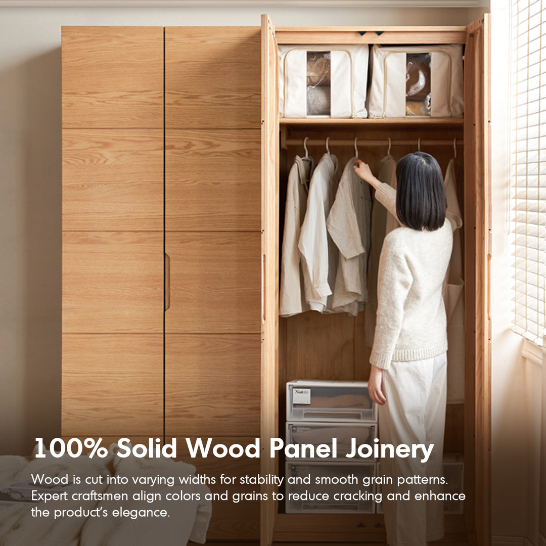 Scandinavian oak wood swing door wardrobe nestle detail 3.