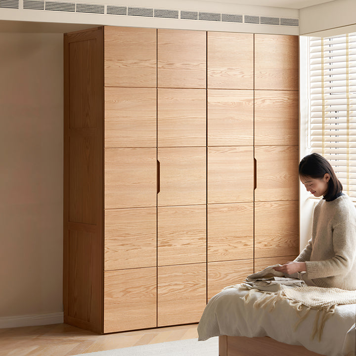 Scandinavian oak wood swing door wardrobe nestle primary product view.