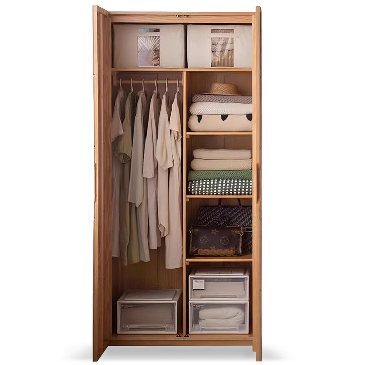 Scandinavian oak wood swing door wardrobe nestle detail 11.