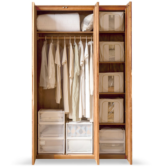 Scandinavian oak wood swing door wardrobe nestle detail 11.