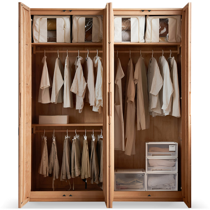 Scandinavian oak wood swing door wardrobe nestle detail 13.