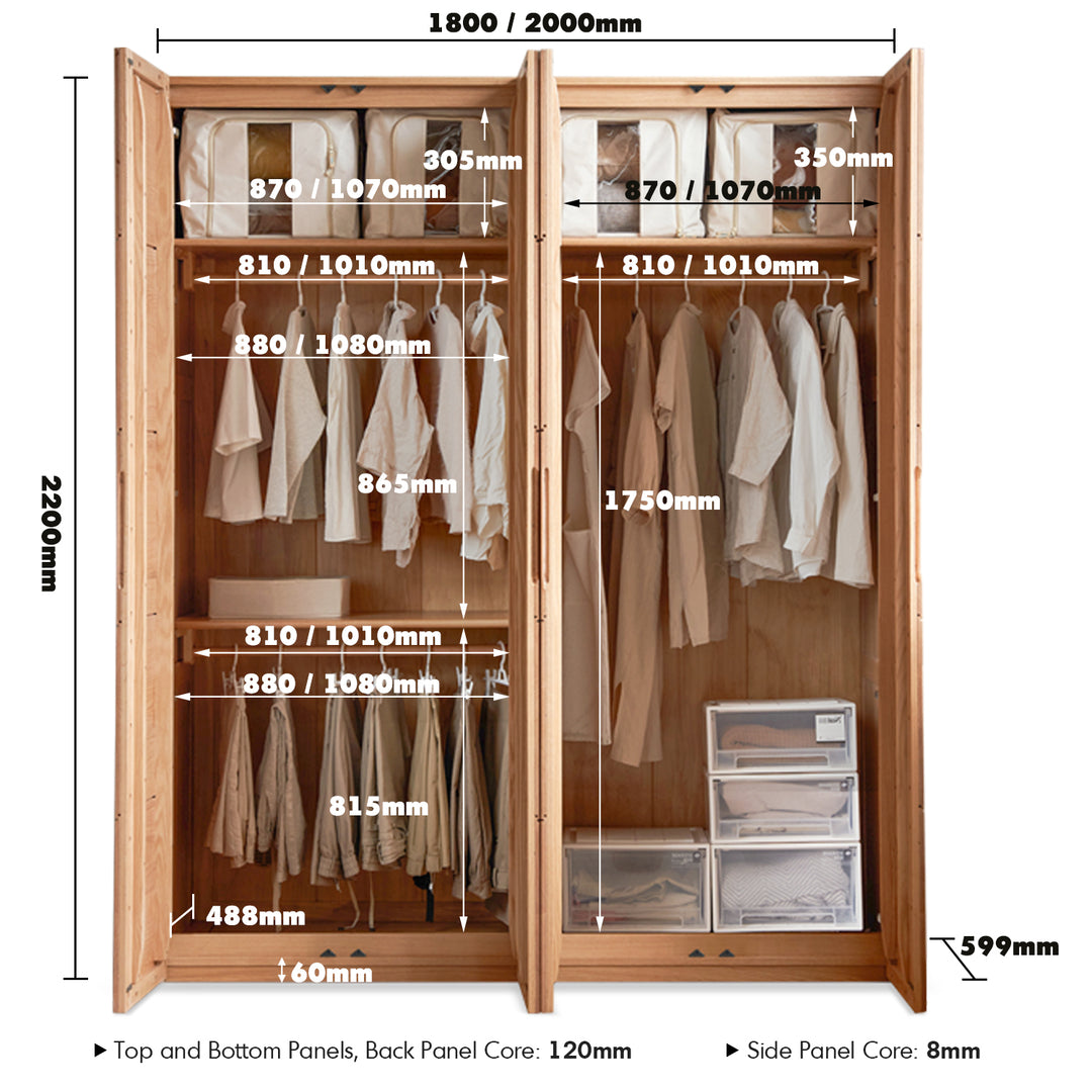 Scandinavian oak wood swing door wardrobe nestle size charts.