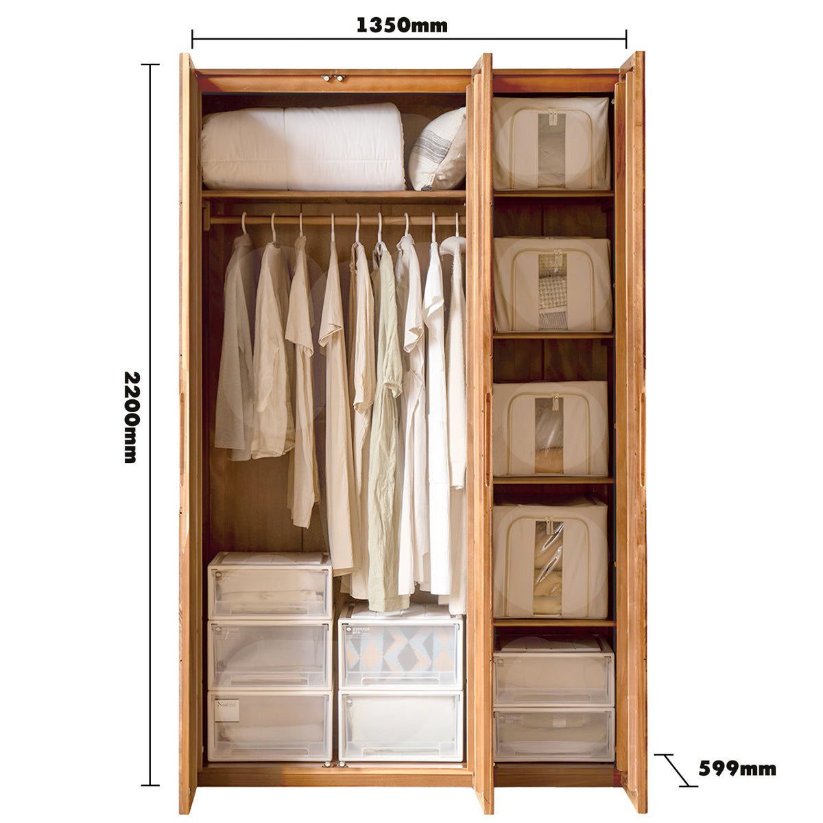 Scandinavian oak wood swing door wardrobe nestle color swatches.