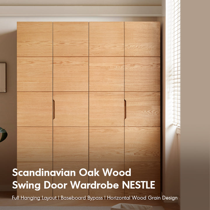 Scandinavian oak wood swing door wardrobe nestle in details.