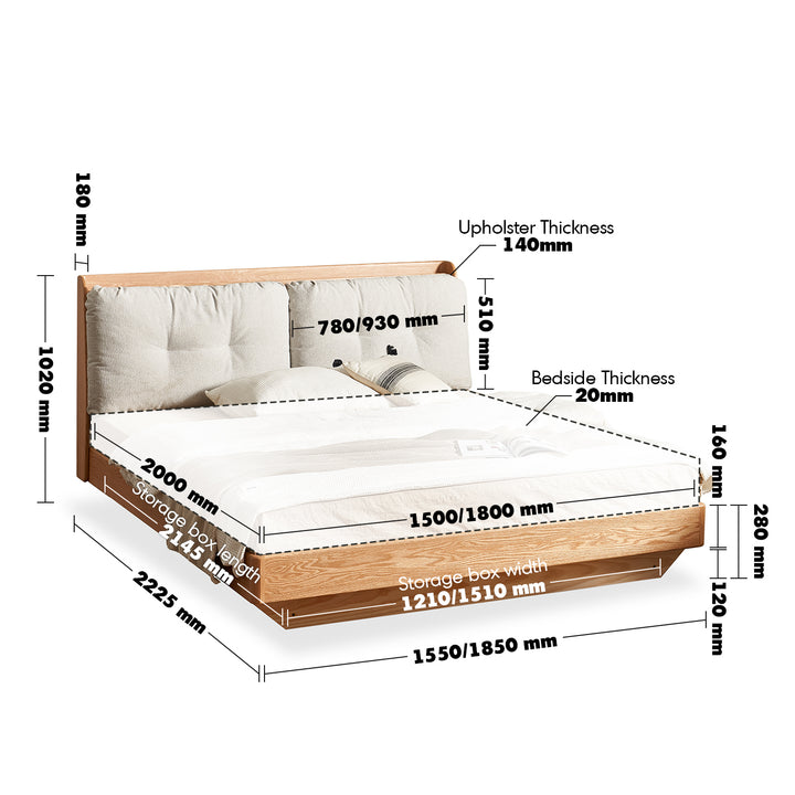 Scandinavian oak wood velvet fabric floating storage bed haven size charts.