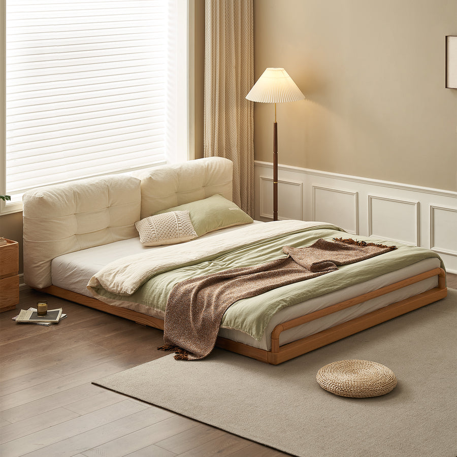 Scandinavian oak wood velvet cat scratch resistant fabric floor tatami bed cloud primary product view.