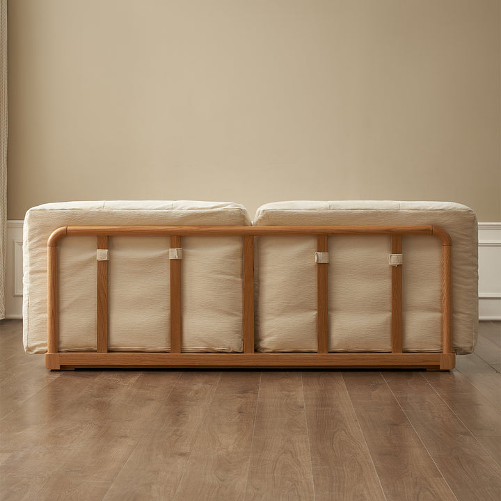 Scandinavian oak wood velvet fabric floor bed cloud detail 11.