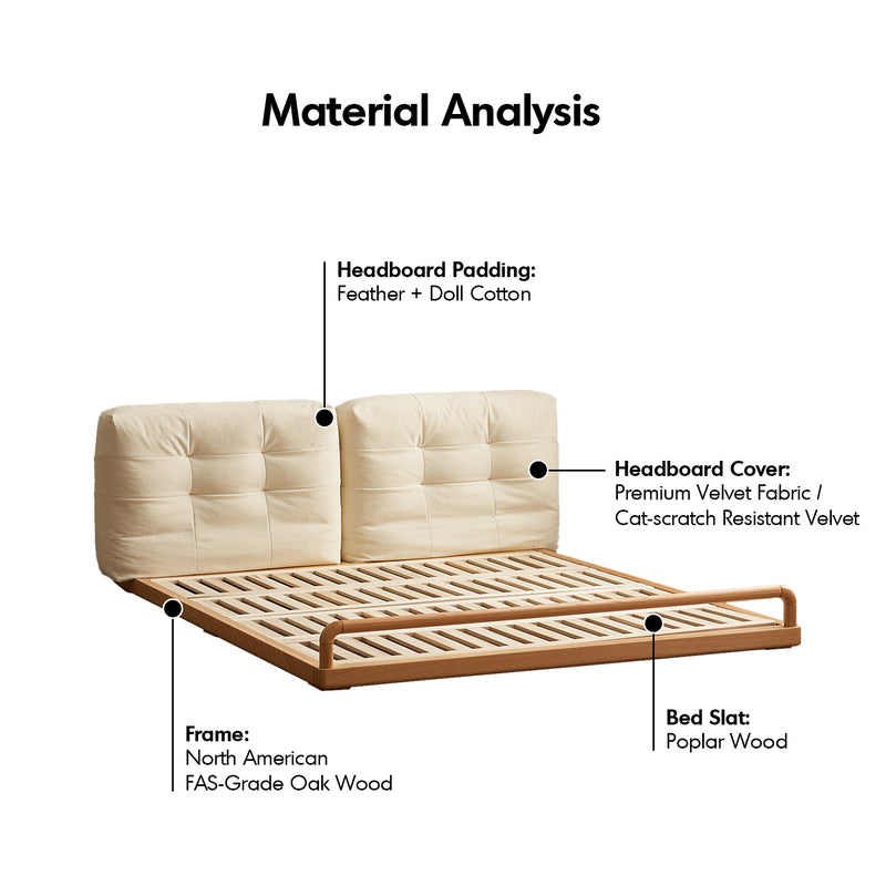Scandinavian oak wood velvet cat scratch resistant fabric floor tatami bed cloud detail 6.