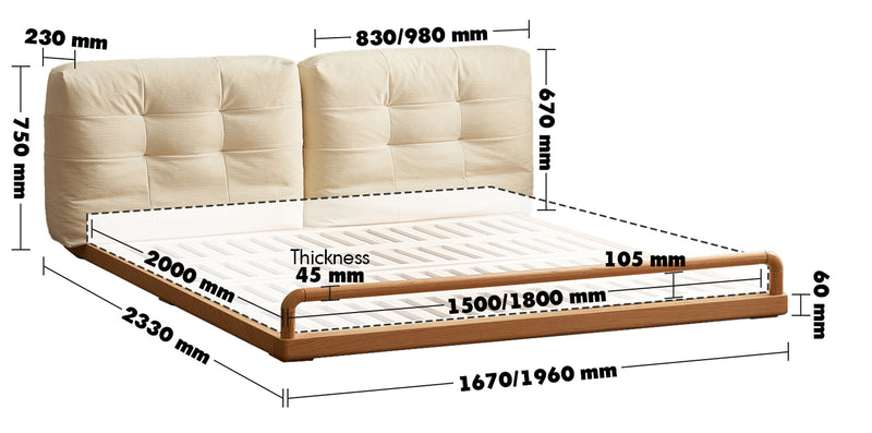 Scandinavian Oak Wood Velvet Cat Scratch Resistant Fabric Floor Tatami Bed CLOUD Size Chart