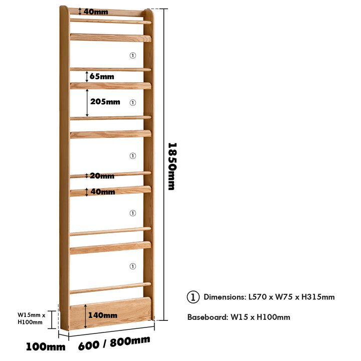 Scandinavian oak wood wall shelf bookshelf spire size charts.