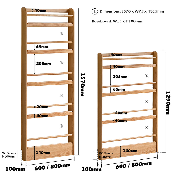 Scandinavian oak wood wall shelf bookshelf spire color swatches.