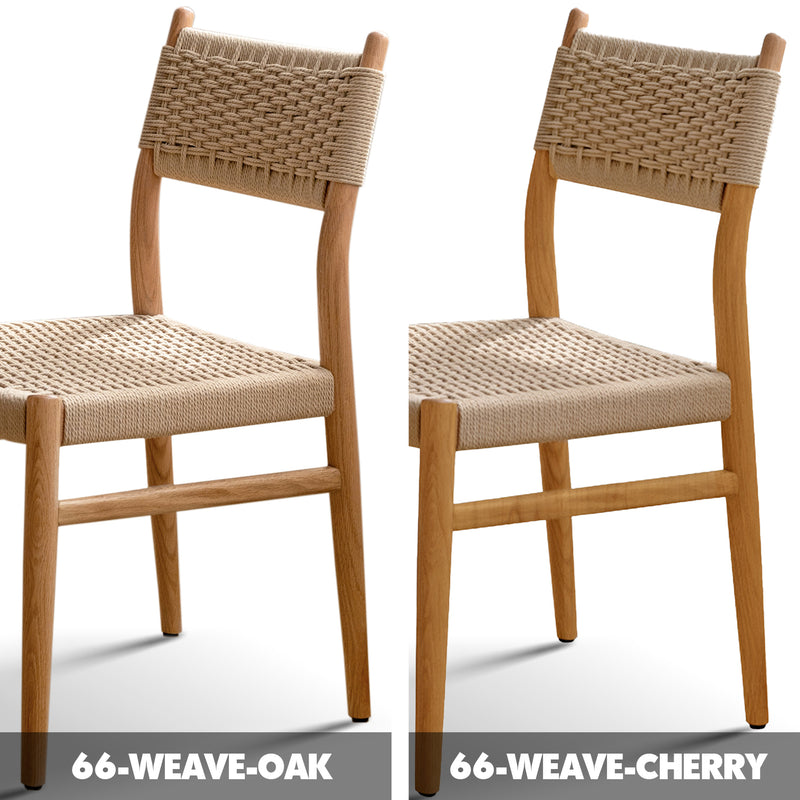 Scandinavian oak wood woven rope dining chair weave color swatches.