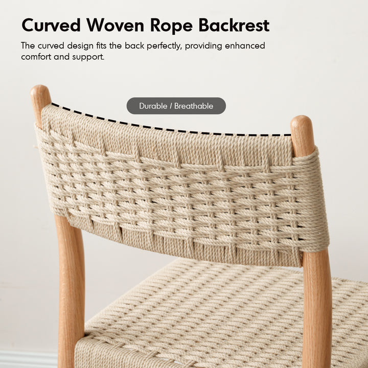 Scandinavian oak wood woven dining chair weave in details.