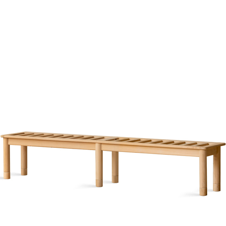 Scandinavian poplar wood extended splicing bed frame sela in white background.