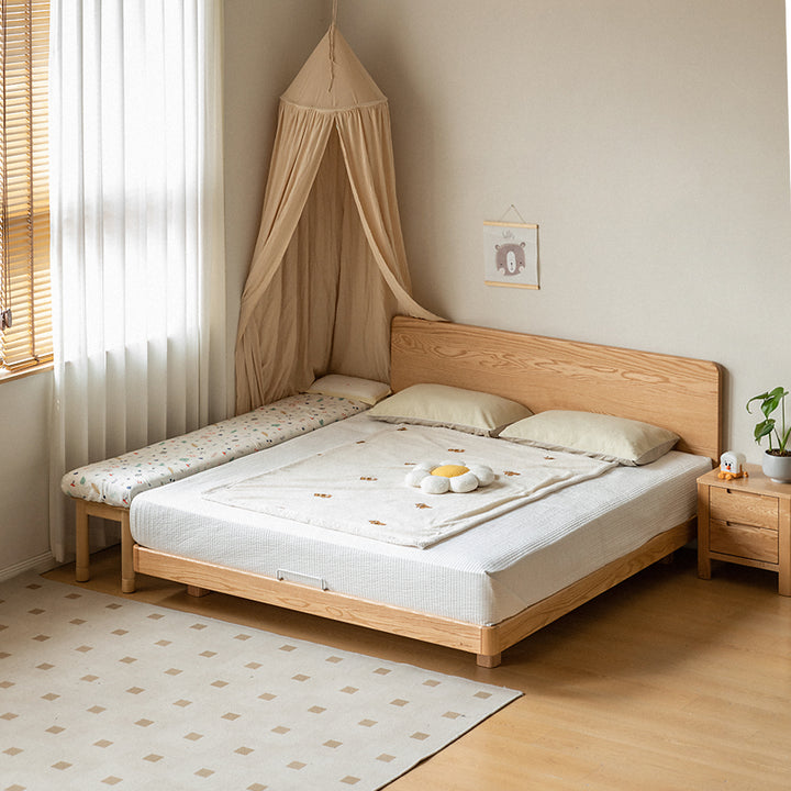 Scandinavian poplar wood extended splicing bed frame sela layered structure.