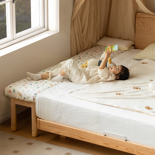 Scandinavian Poplar Wood Extended Splicing Bed Frame With Mattress SELA Good to Know Preview-1