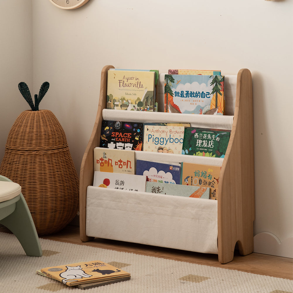 Scandinavian poplar wood kids bookshelf 4 layers luna primary product view.