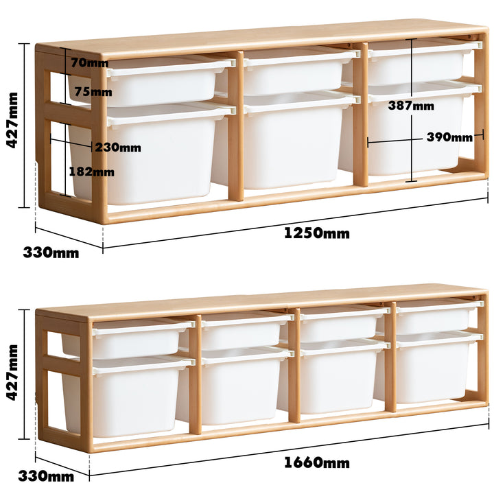 Scandinavian poplar wood kids storage drawer cabinet cubby material variants.