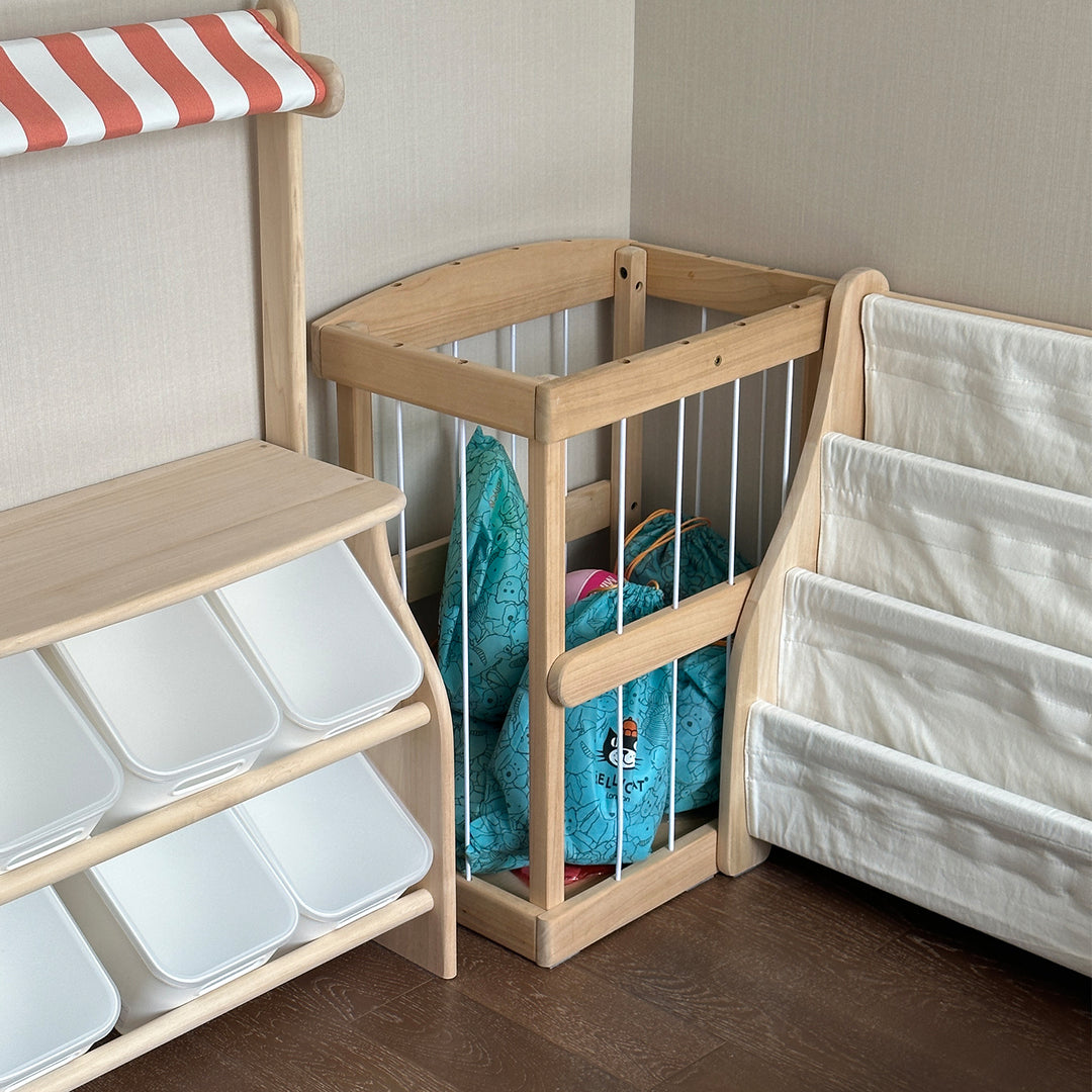 Scandinavian poplar wood storage basket luka in still life.