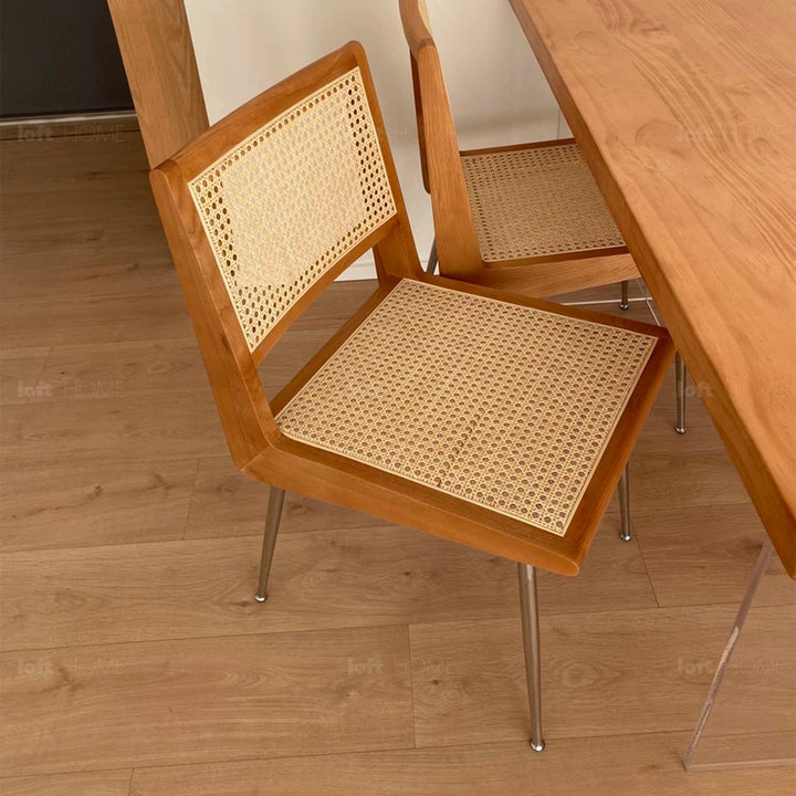 Scandinavian rattan cherry wood dining chair prime conceptual design.
