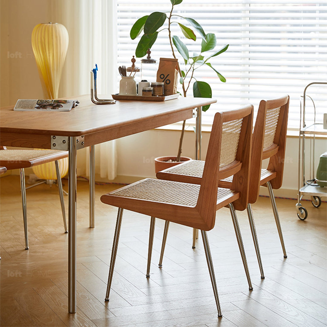 Scandinavian rattan cherry wood dining chair prime detail 1.