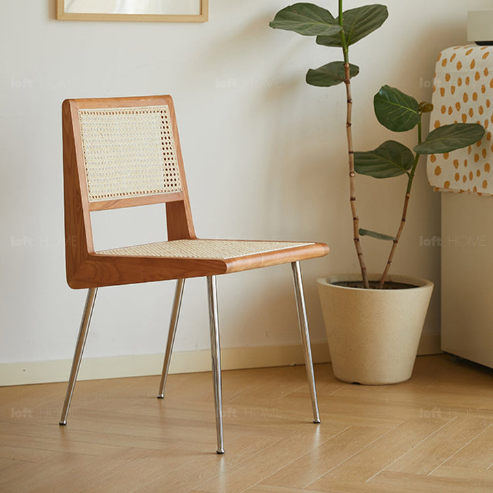 Scandinavian rattan cherry wood dining chair prime detail 2.
