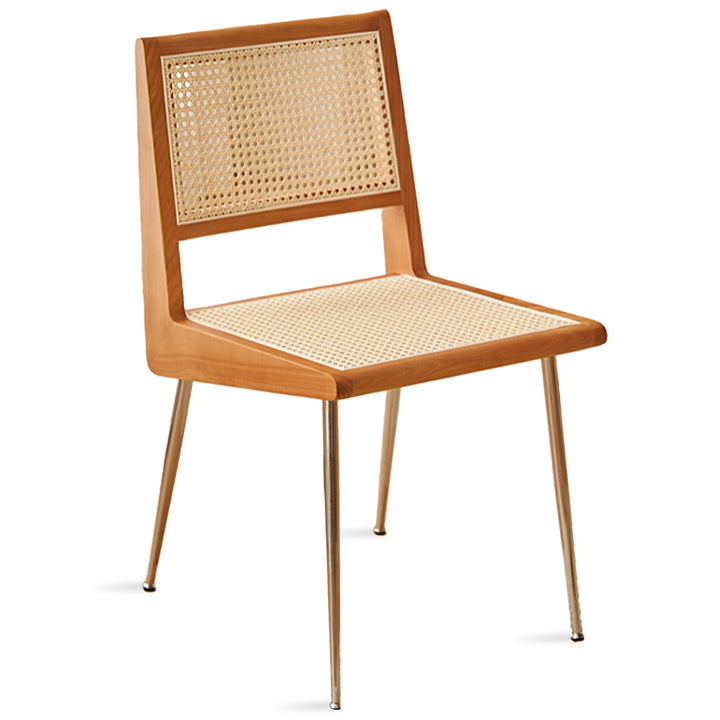 Scandinavian rattan cherry wood dining chair prime in white background.