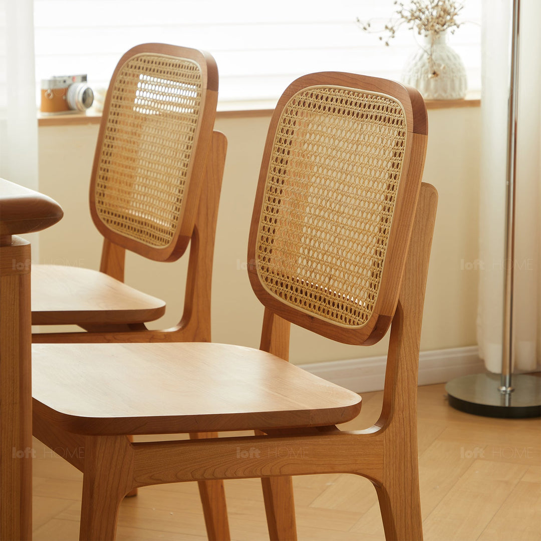 Scandinavian rattan cherry wood dining chair sor detail 6.