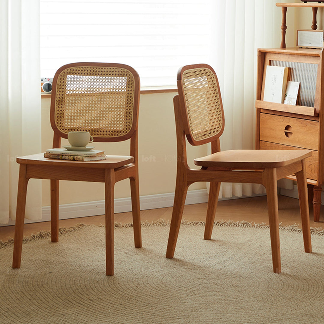 Scandinavian rattan cherry wood dining chair sor detail 7.