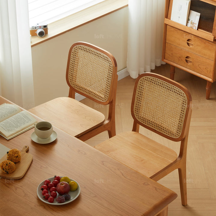 Scandinavian rattan cherry wood dining chair sor detail 8.