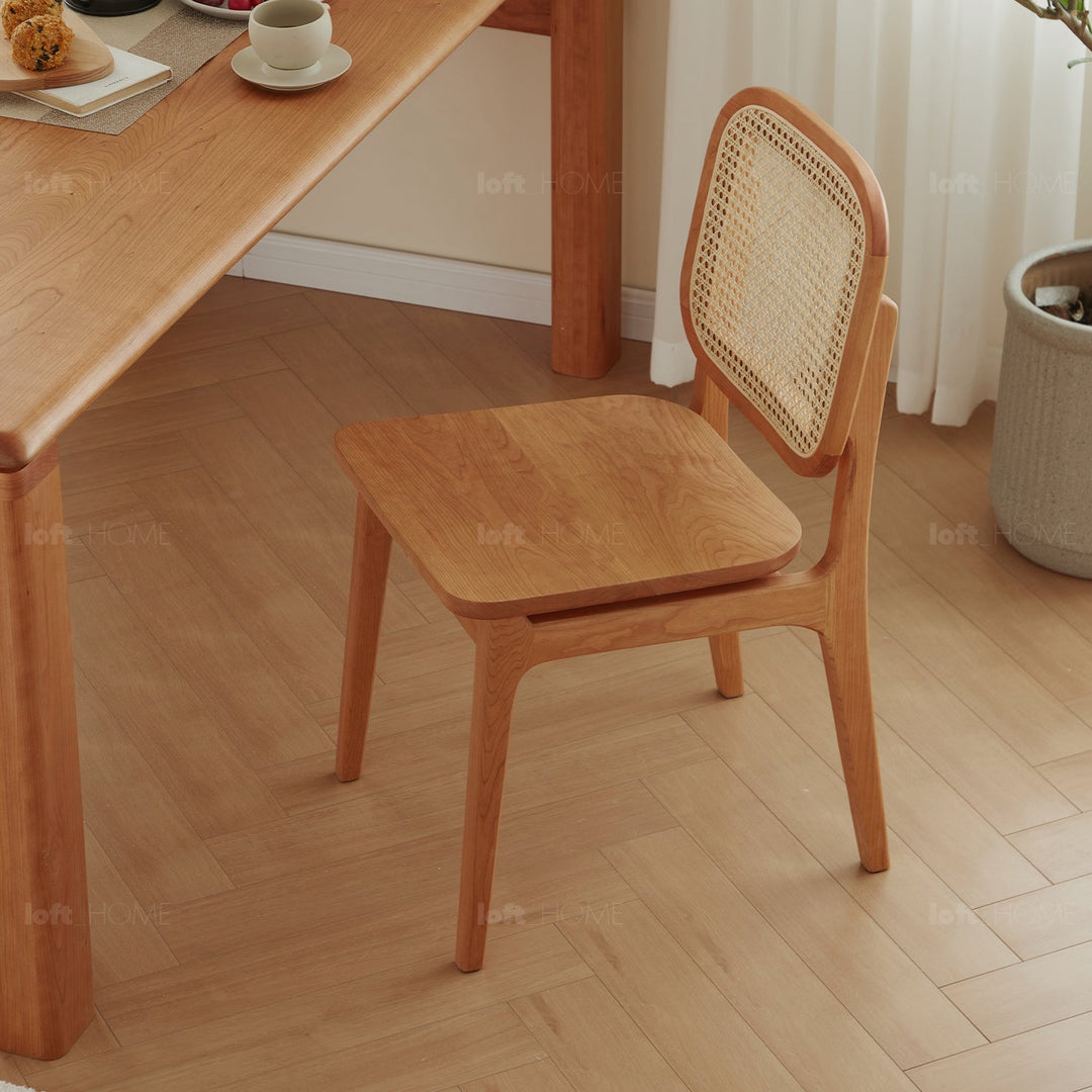 Scandinavian rattan cherry wood dining chair sor detail 9.