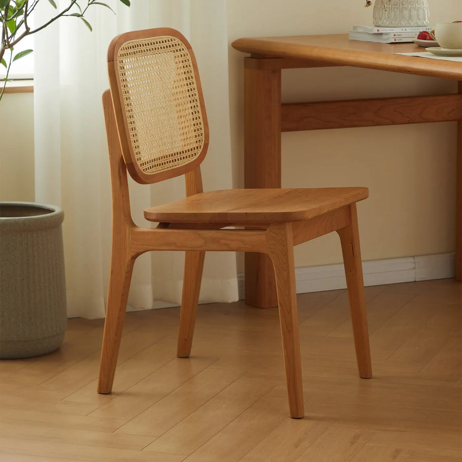 Scandinavian rattan cherry wood dining chair sor primary product view.