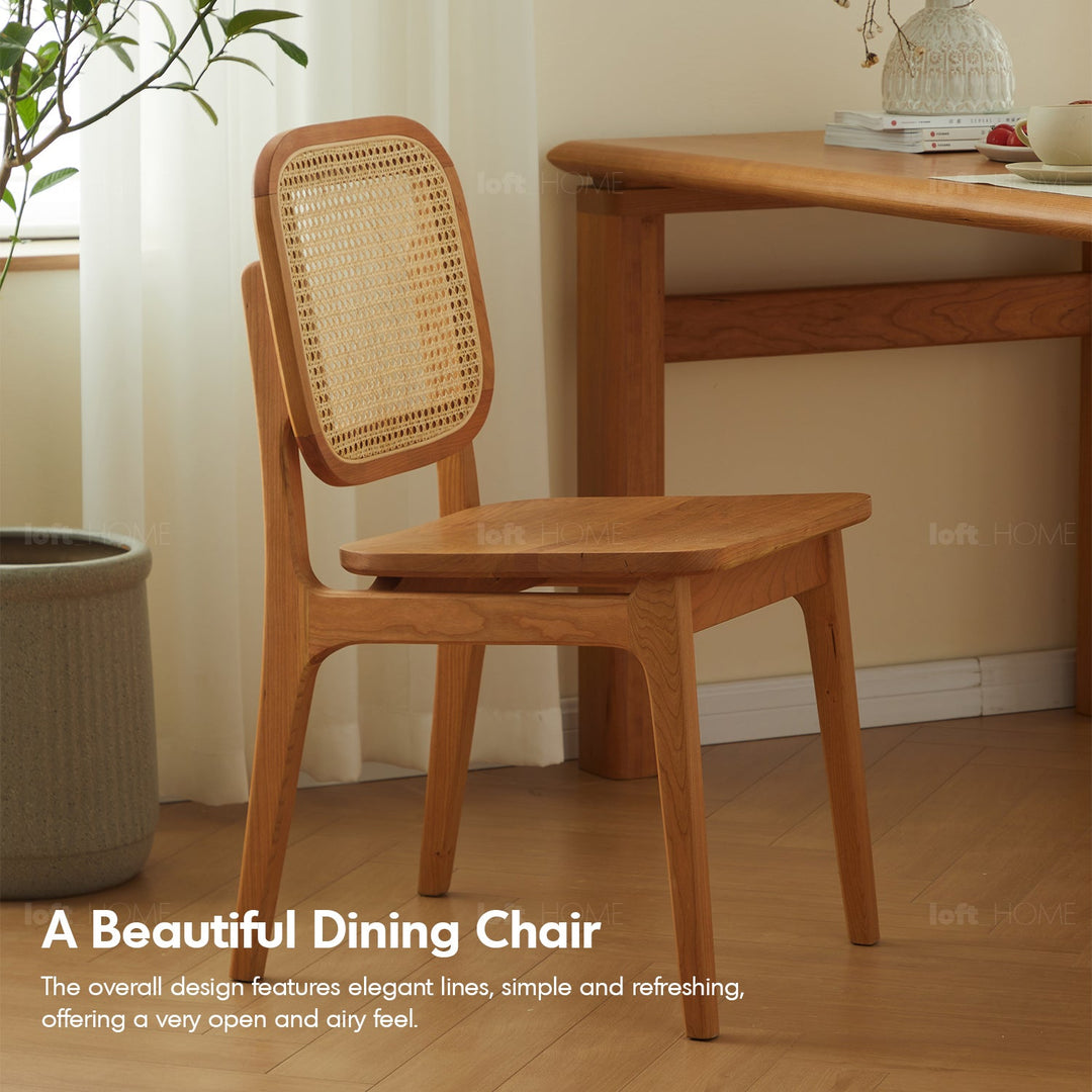 Scandinavian rattan cherry wood dining chair sor in real life style.