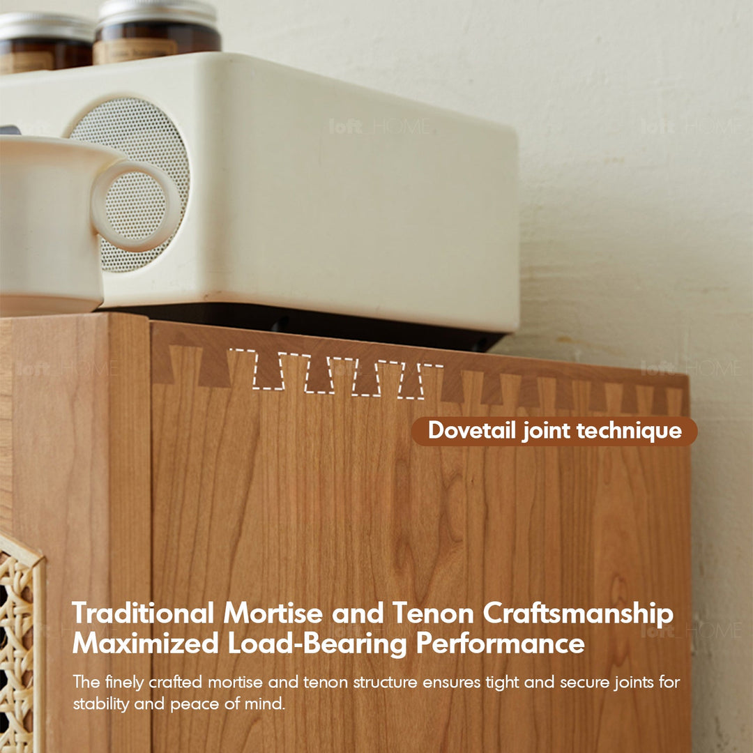 Scandinavian rattan cherry wood modular cabinet molar detail 6.