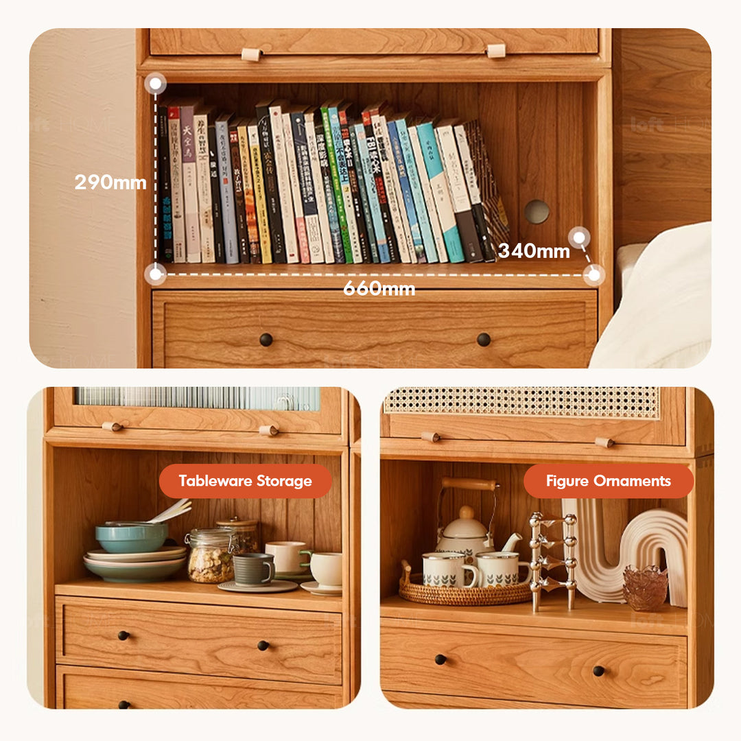 Scandinavian rattan cherry wood modular drawer cabinet stacko detail 5.