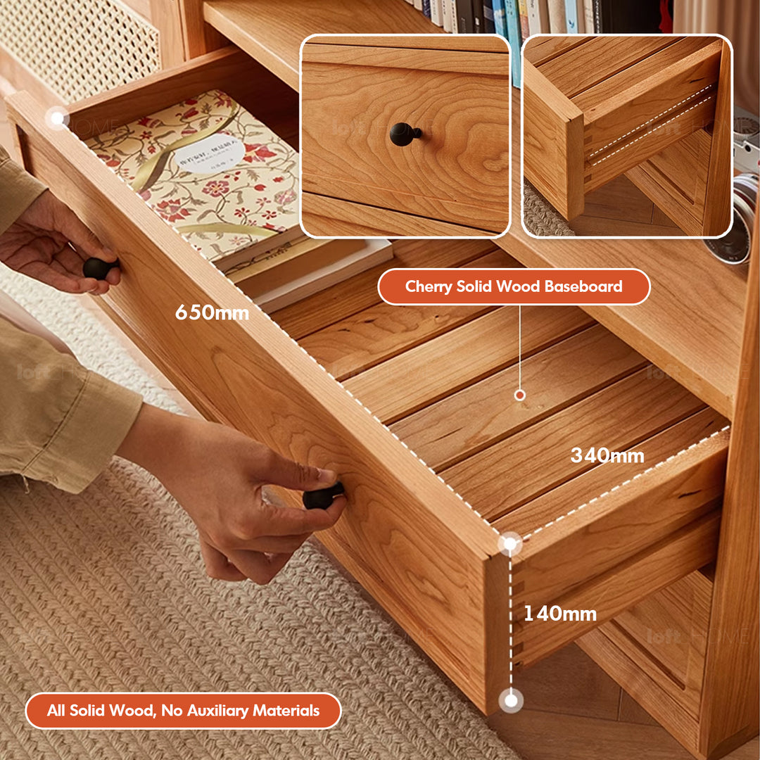 Scandinavian rattan cherry wood modular drawer cabinet stacko detail 6.