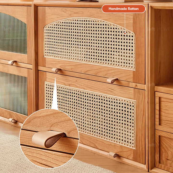 Scandinavian rattan cherry wood modular drawer cabinet stacko detail 8.