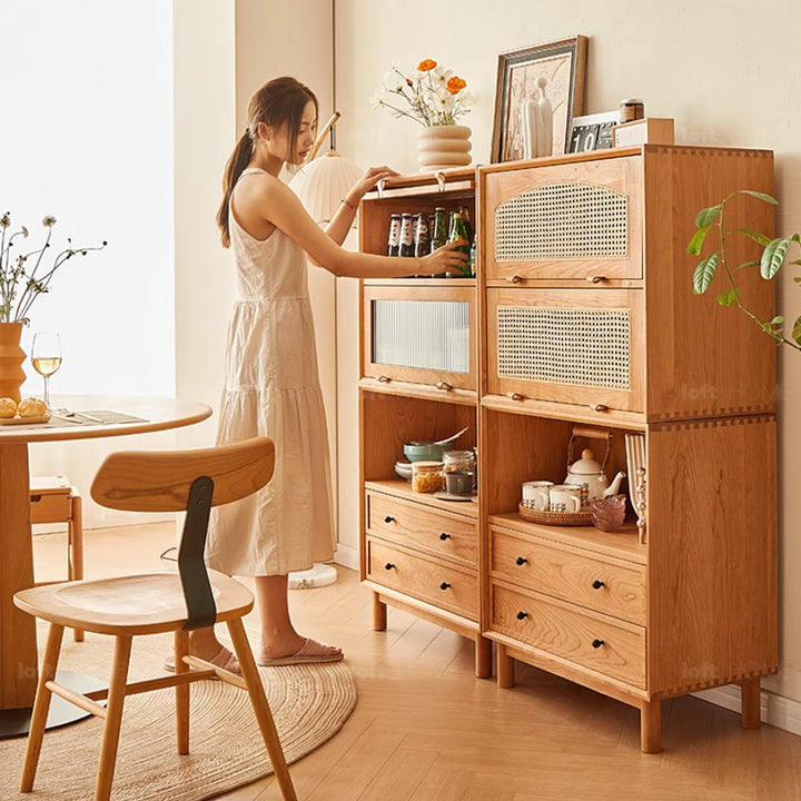 Scandinavian rattan cherry wood modular drawer cabinet stacko detail 10.