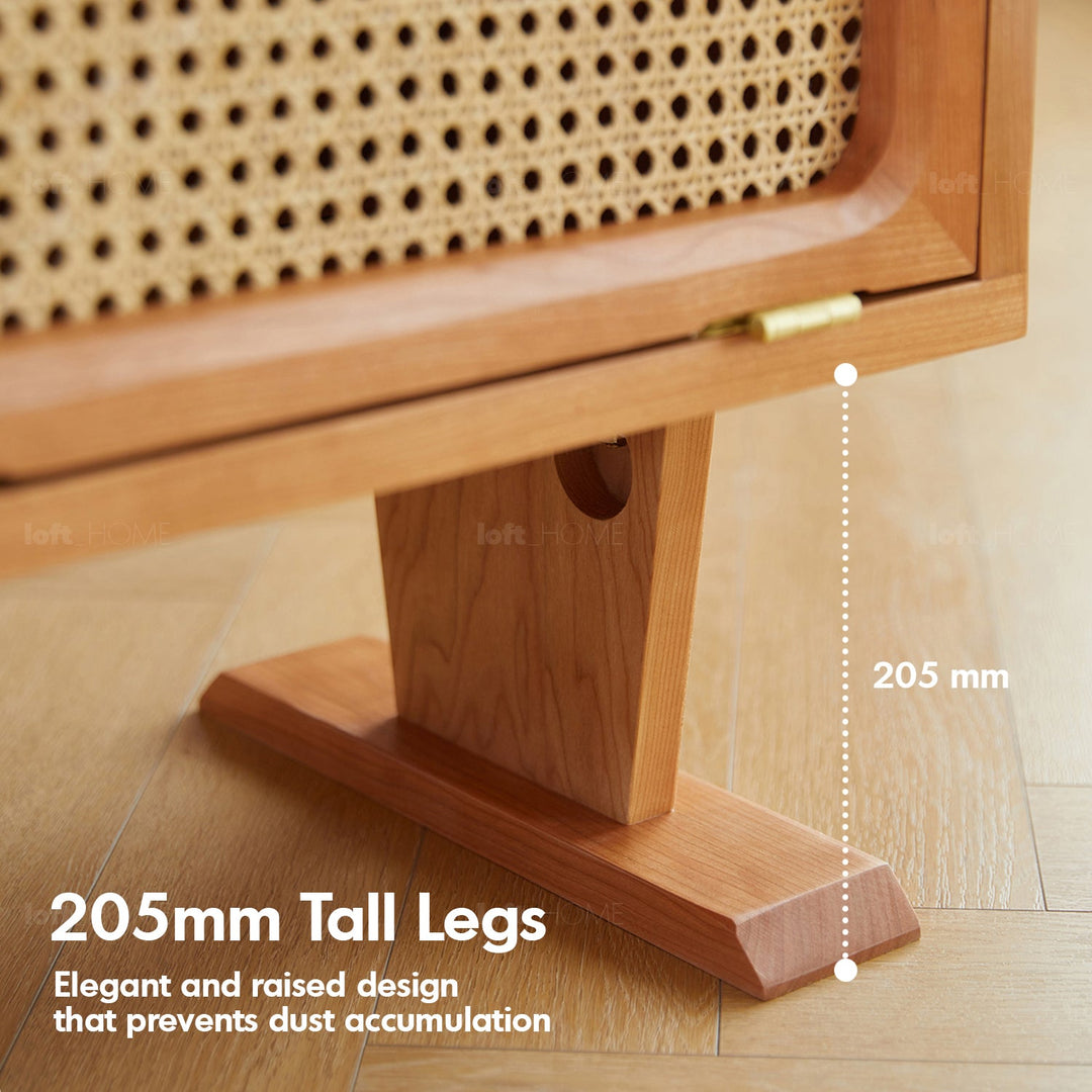 Scandinavian rattan cherry wood revolving side table bot detail 1.