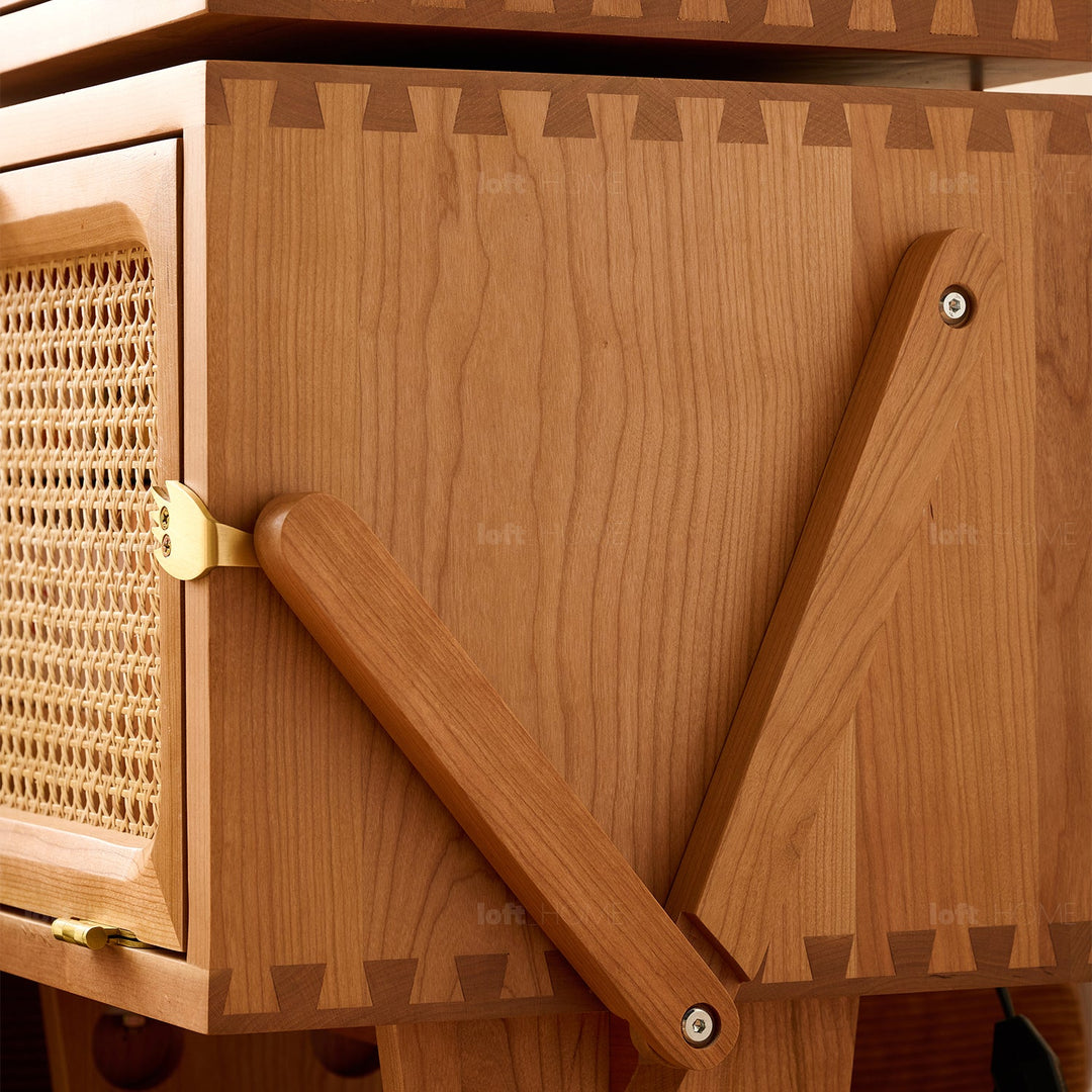 Scandinavian rattan cherry wood revolving side table bot detail 6.